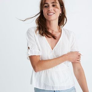 Madewell Tie-Sleeve Wrap Top in Swiss Dot